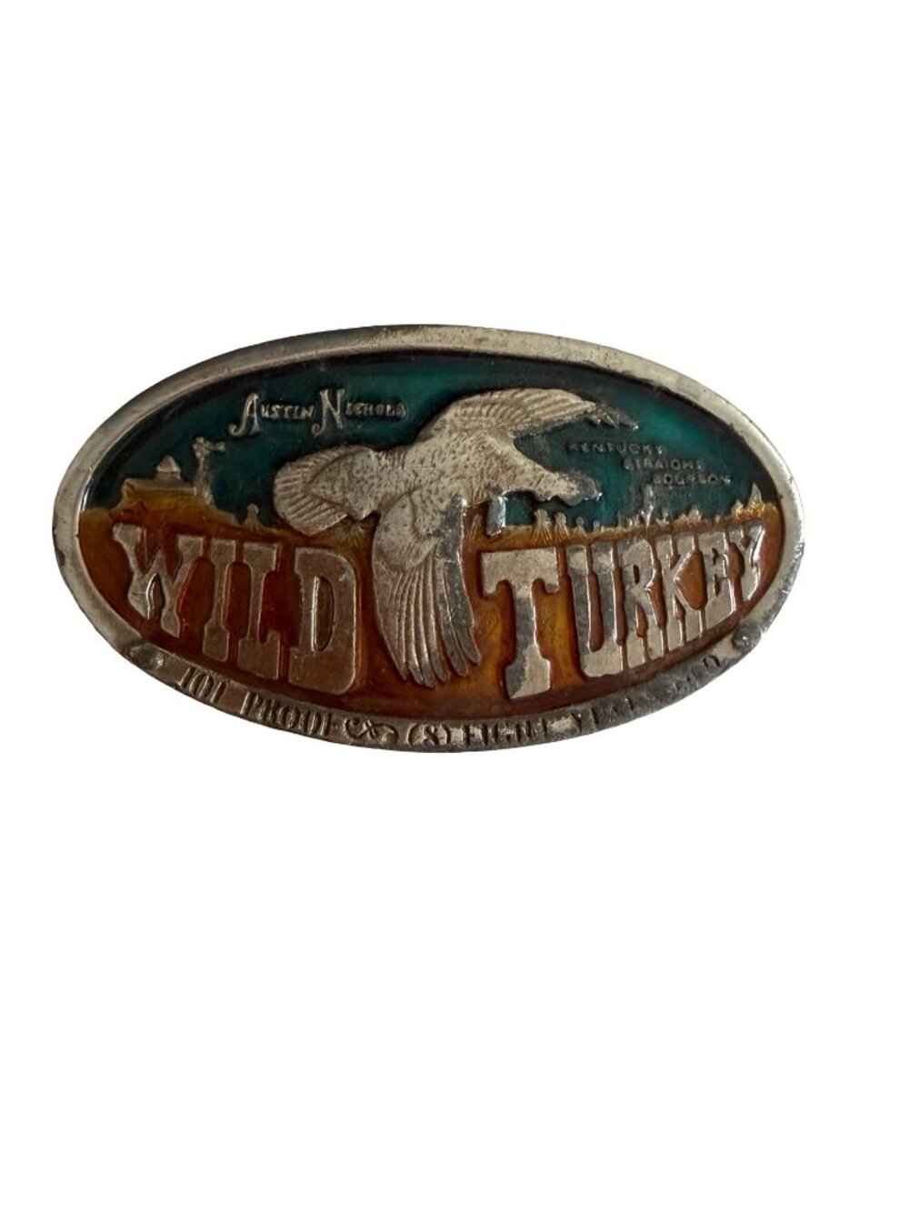 Vintage Austin Nichols Wild Turkey Belt Buckle Kentucky Straight Bourbon Adverti